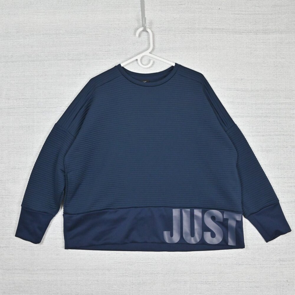 Nike Dri-Fit Just Do It Big Logo Activewear Athletic Navy Blue Sweatshirt Sz XL